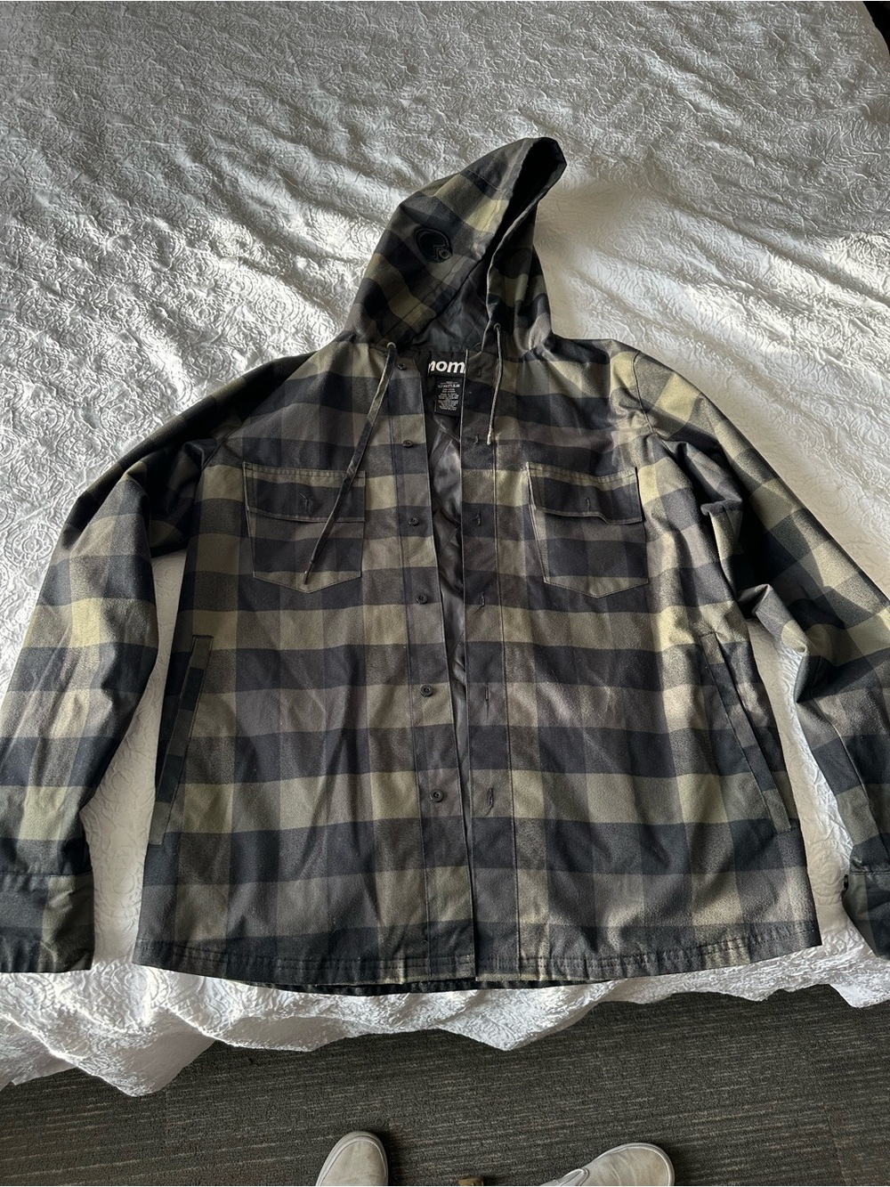 Men's Nomis Hooded Plaid Jacket - Black & Olive 🫒 button up Size S